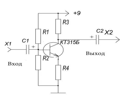 Схема простого усилителя звука на одном транзисторе